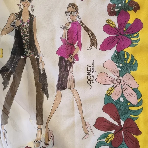 Playful JOCKEY Person to Person Fashionista Runway Sketches Sheer Oblong Scarf - Picture 2 of 5